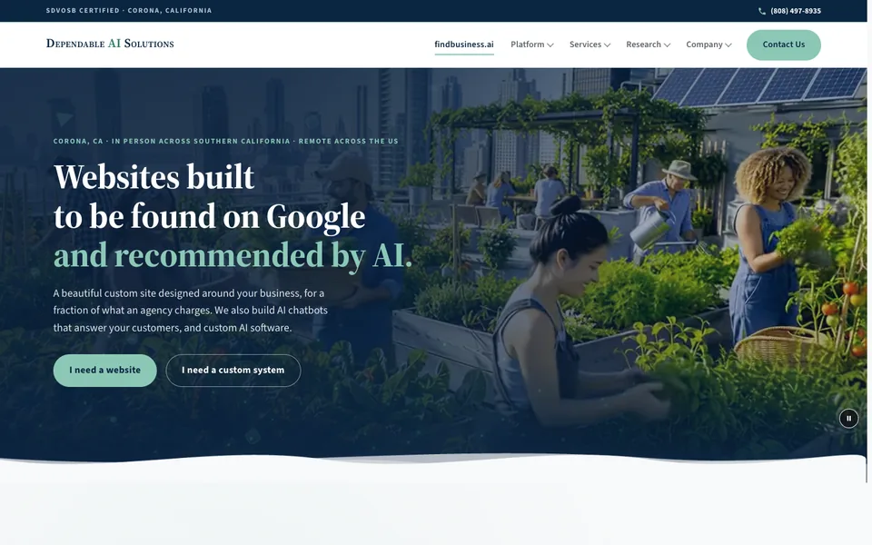Dependable AI Solutions homepage